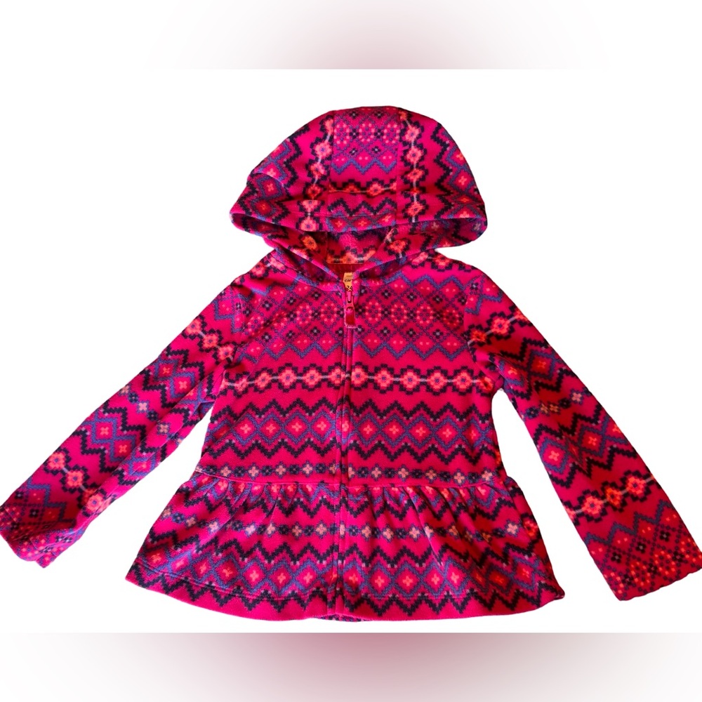 Carters Toddler Aztec Print Hoodie Size 2T Full Zip Snuggly Fleece Peplum Hem